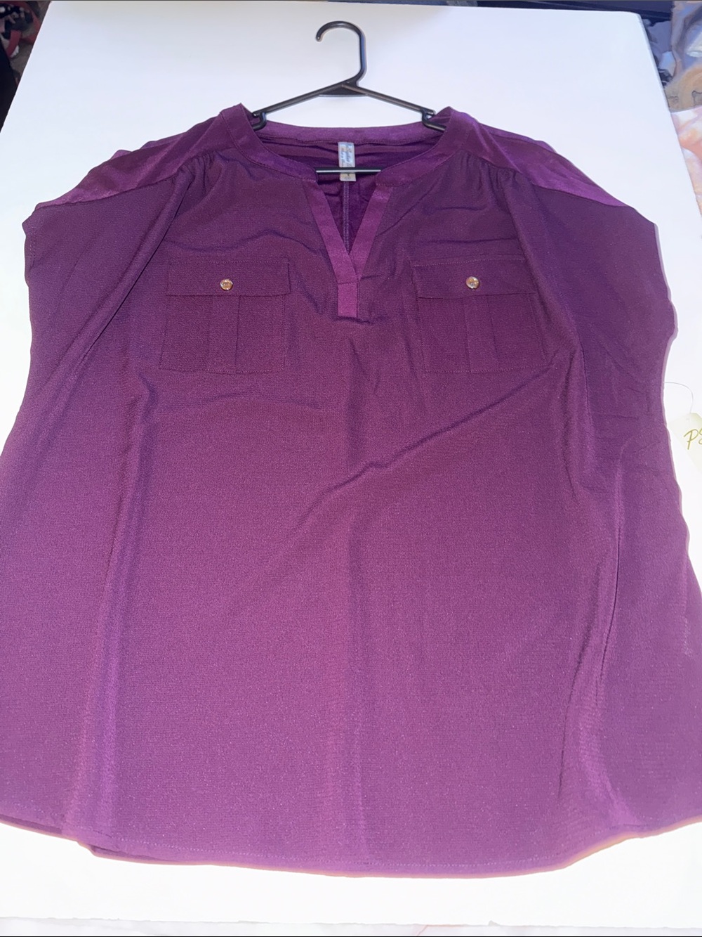 Perseption Plum Split-Neck Short Sleeve Blouse